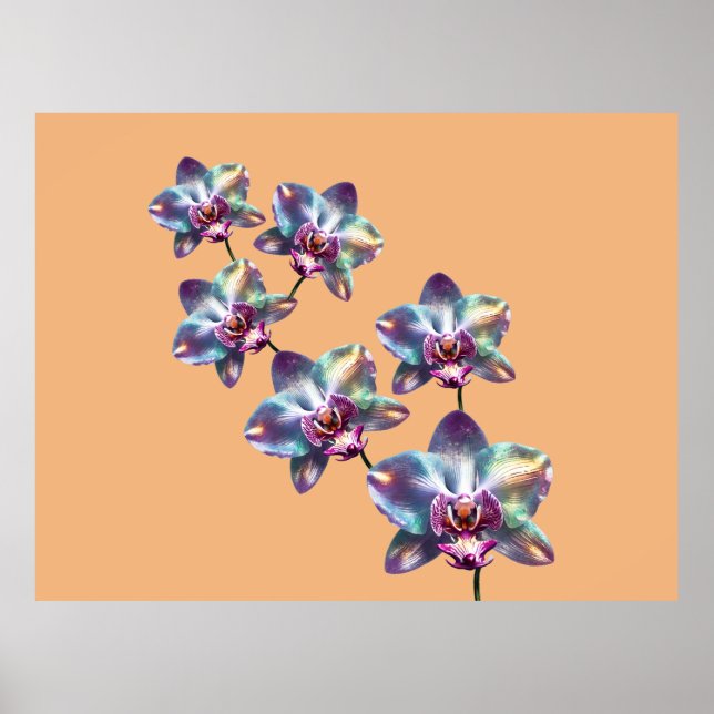 Poster Flores de Orquídea Holográfica Iridescente (Frente)