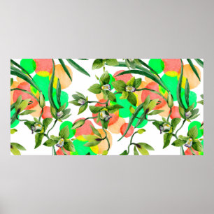 Poster Flores de orquídea verde-aquarela. Botânica oral