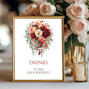 Poster Flores de Outono Bordô Bebidas Casamento Mesa