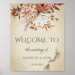 Poster Flores De Outono De Aquarela Chic Salvem A Data