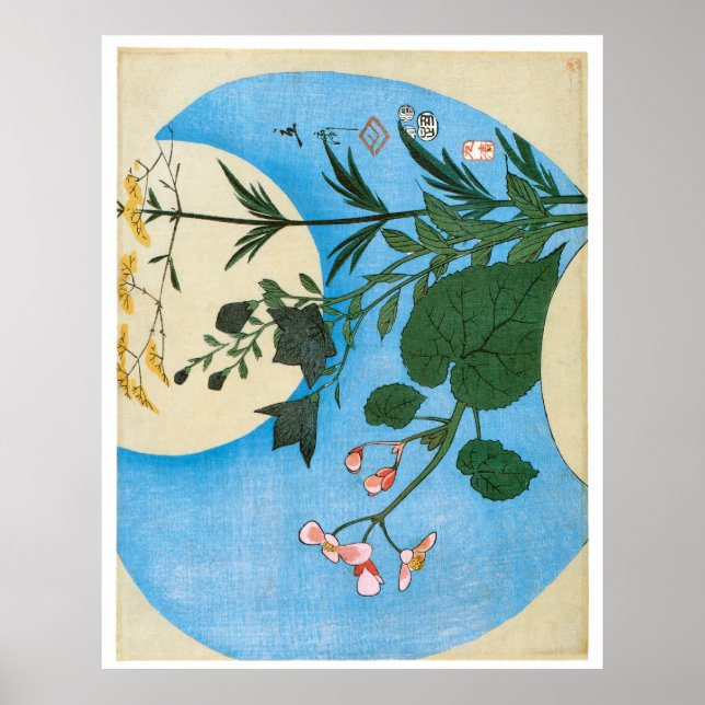 Póster Flores de outono em frente à Lua cheia (Frente)