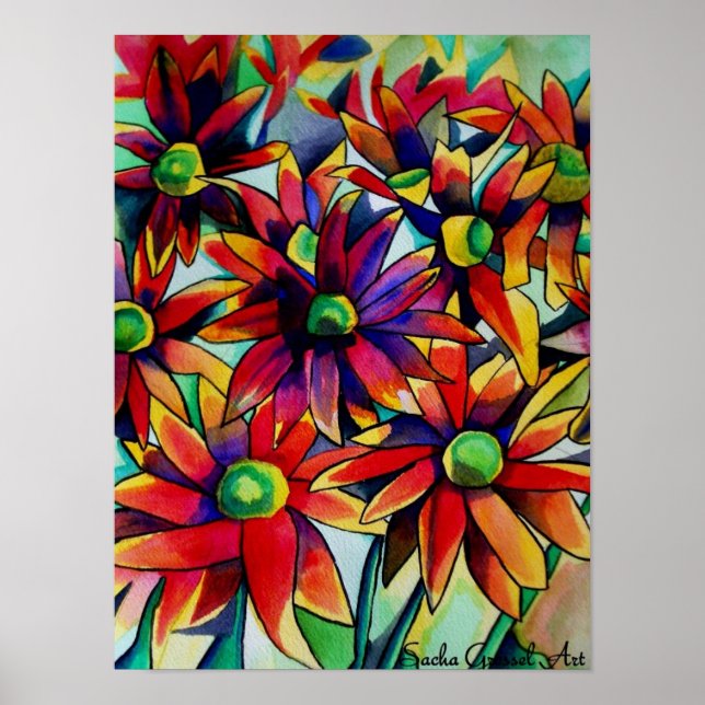 Poster Flores de palha margaridas originais de aquarela (Frente)