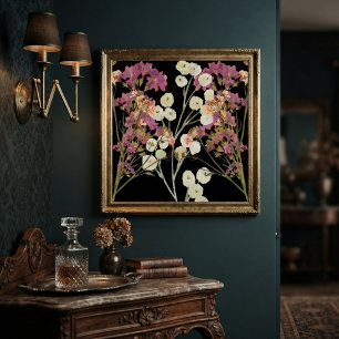 Póster Flores de Papel Prensado Vintage Escuro
