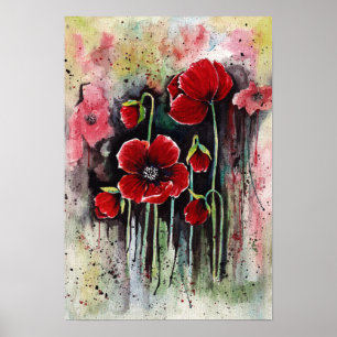 Poster Flores De Papoila Em Aquarela
