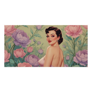 Póster Flores de Pastel de Pinos-Up de Brunette
