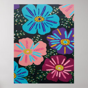 Poster Flores de Pastel Grandes em Preto