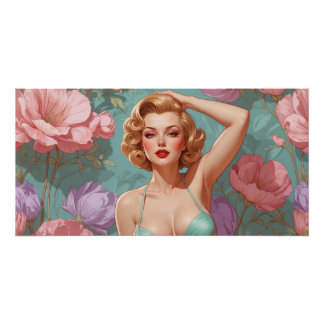 Póster Flores de Pastel Pin-Up Louras