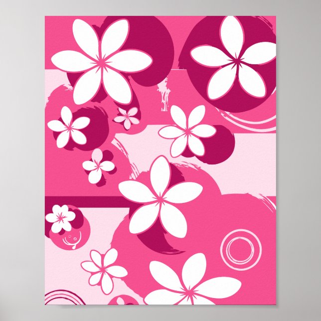 Poster Flores de Pétalas Brancas com Contornos Rosas (Frente)