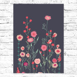Poster Flores de Plymouth Dark Boho Floral<br><div class="desc">Arte botânica moderna. Bonito pintura floral cor-de-rosa e solta sobre fundo de cinza escura. Inspirado pelas flores silvestres que crescem em Plymouth. Arte original de Nic Squirrell.</div>