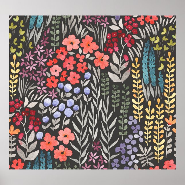 Poster Flores de Prados: Aquarela Sem Costura (Frente)