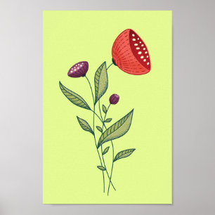 Poster Flores de primavera - Arte de Linha Botânica Abst