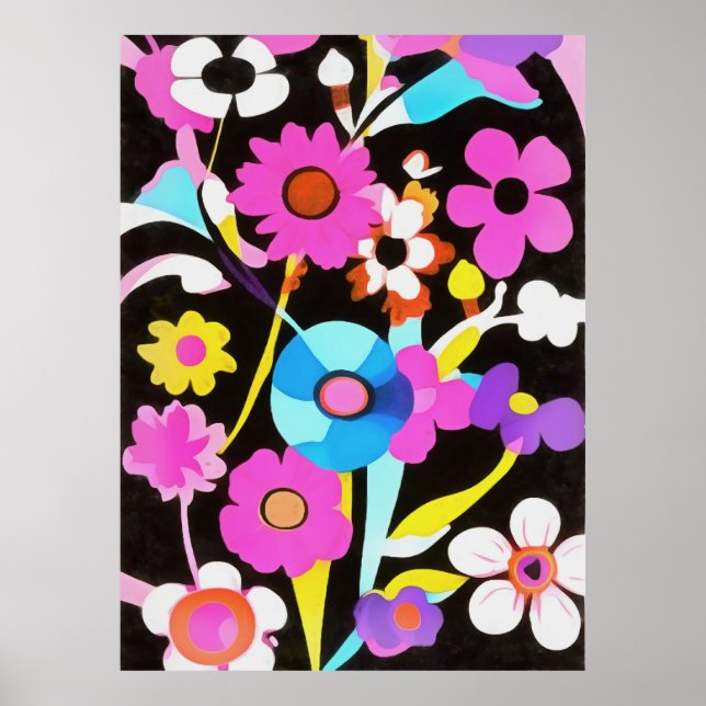 Poster Flores de primavera do Abstrato Retro Boho da Viva (Frente)