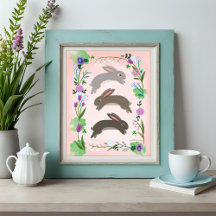 Flores de primavera e coelhos saltadores |