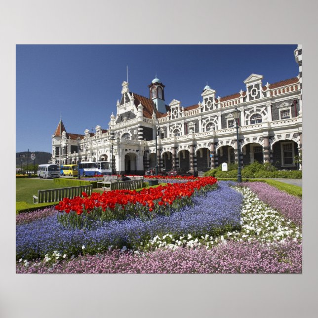 Poster Flores de Primavera e Estação de Trem Histórica, (Frente)