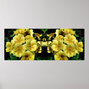Poster Flores de Primrose Amarela Abstrato espelhadas