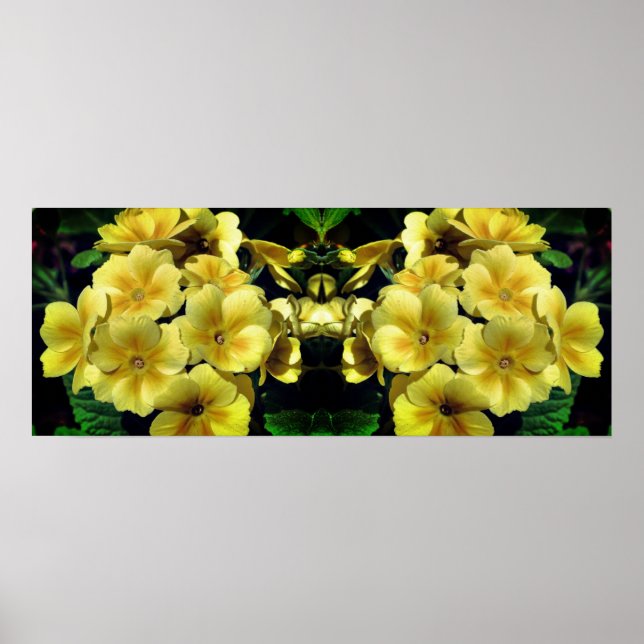 Poster Flores de Primrose Amarela Abstrato espelhadas (Frente)