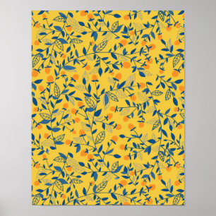 Poster Flores de rabo em azul e amarelo