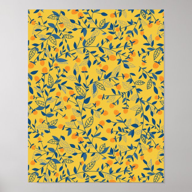 Poster Flores de rabo em azul e amarelo (Frente)