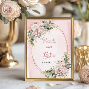 Poster Flores de Rosa Dourado Chic Eucalipto Cartões e Pr