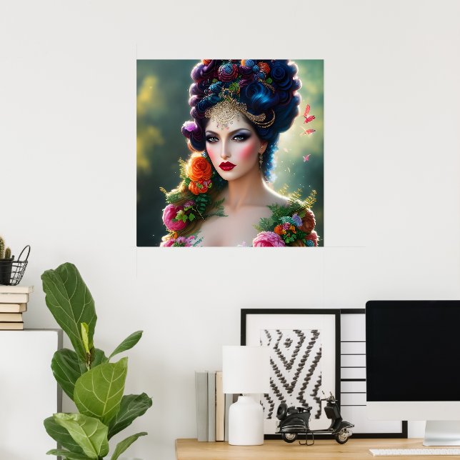 Poster Flores de Rosa Rainha Fada Vintage (Escritório em casa)