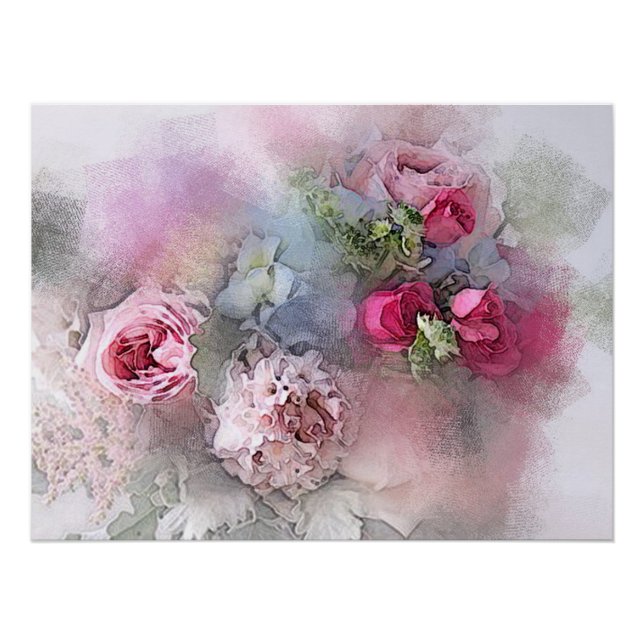 Póster Flores de Rosas de Arte por Aquarela Moderna Elega (Frente)