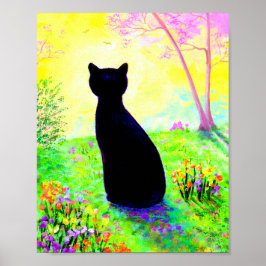 Poster Flores de Silhuette de Gato Preto