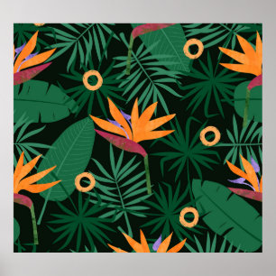 Poster Flores de Strelitzia: Fundo de Vintagem Tropica
