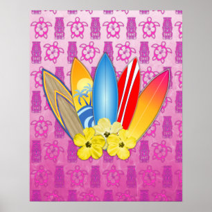 Poster Flores de surfboard e Hibiscus
