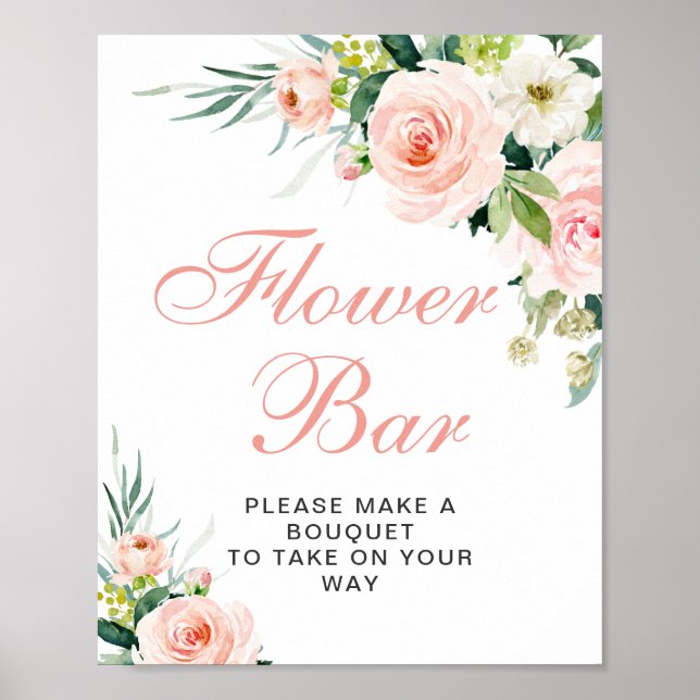 Poster Flores de Tom Rosado Folhagem Sinal de Barra Flora (Frente)