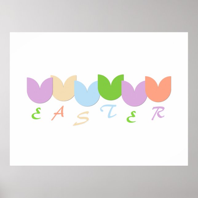 Poster Flores de Tulipa e Texto Personalizado Cores Paste (Frente)