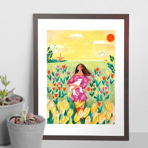 Poster Flores de tulipas amarelas e verdes femininas 