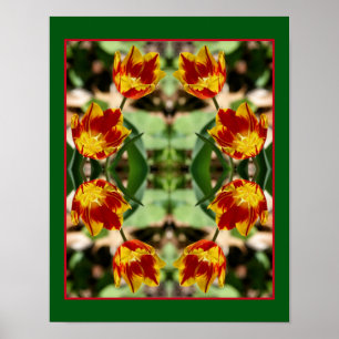 Poster Flores De Tulipas Vermelhas E Amarelas Fiery Abstr