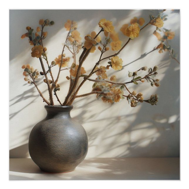 Póster Flores De Vases De Exposição Dupla Japandi, Zen Or (Frente)