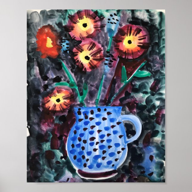 Poster flores decorativas abstratas em um vaso (Frente)