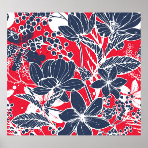 Poster Flores Desenhadas À Mão, Padrão Elegante.