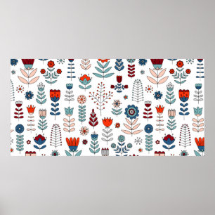Poster Flores desenhadas à mão, padrão sem costura