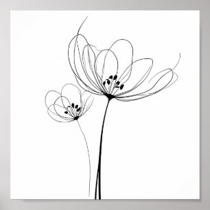 Poster Flores desenhadas com linhas minimalistas