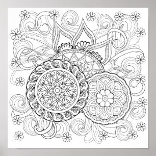 Póster Flores do Doodle e mandalas 2