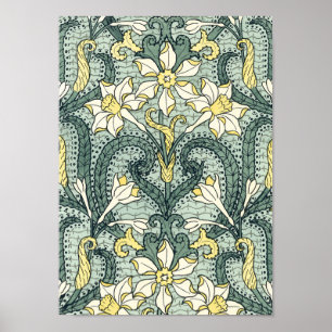 Póster Flores do narciso do Daffodil de Nouveau da arte