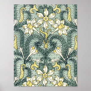 Póster Flores do narciso do Daffodil de Nouveau da arte