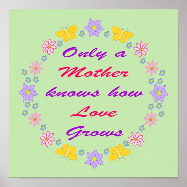 Poster Flores e borboletas de dia de as mães (Frente)