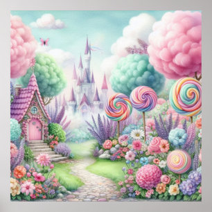 Poster Flores e doces em coloração d'água pastel de fadas