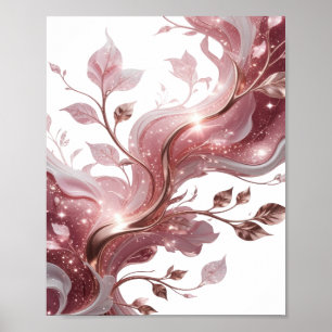 Poster Flores e Folhas de Prata Marcantes Design Moderno