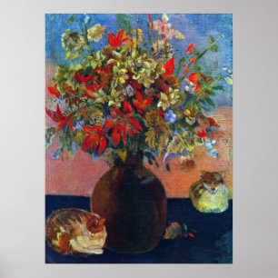 Poster Flores e Gatos de Paul Gauguin, Arte Fina Vintage