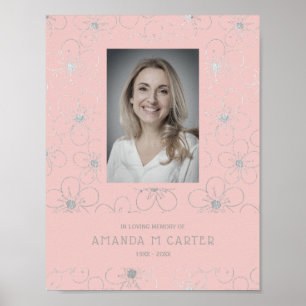 Poster Flores Efeito Prata Rosa para Funeral de Entes Que