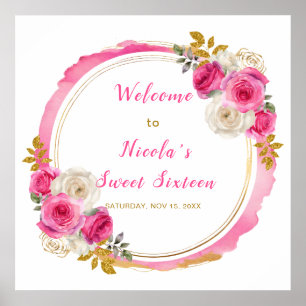 Poster Flores Elegantes Douradas e Rosa Quentes Doce Deze