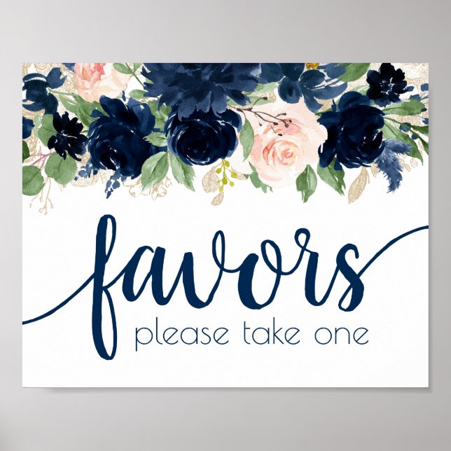 Poster Flores Elegantes | Lembrancinhas Florais Azul Mari (Frente)