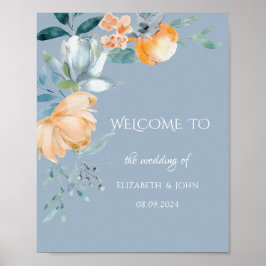 Poster Flores em Aquarela Azul Empoeirado