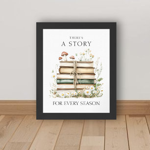 Poster Flores em Aquarela e Livros Antigos 