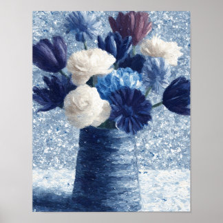 Poster Flores em Azul Matinal | Arte Floral Texturizada